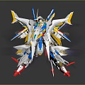 Vibrant Mechanical Mecha Character Featuring White Blue Yellow Red Wings And Dynamic Shining Effects