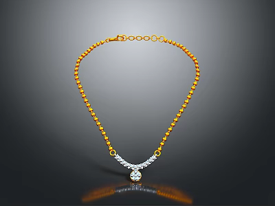 Elegant Gold Chain Necklace With V Shaped Design And Sparkling Diamond Pendant 3d model