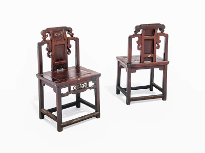 Chinese Style Wooden Leisure Chairs with Carved Backrest Classic Design Dark Wood Frame Intricate Patterns 3d model