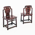 Chinese Style Wooden Leisure Chairs with Carved Backrest Classic Design Dark Wood Frame Intricate Patterns