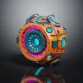 Futuristic Aircraft Mechanical Sphere Featuring Orange Blue Glowing Technical Design Elements 3d model