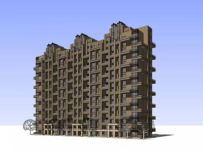 Modern High Rise Apartment Building Exterior Design With Balconies And Windows 3d model