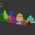 Ancient Red Temple Architecture Scenic Landscape Model Display With Multiple Detailed Structures 3d model