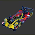 Red And Yellow Racing Car With Aerodynamic Body Rear Wing And Number 20 Livery