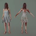 Horror Game And Film Character In Light Blue Dress With Blood