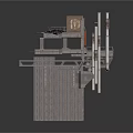 Industrial Platform Structure With Wooden Deck Metal Railings And Support Columns