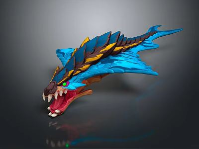 Vibrant Blue And Yellow Fantasy Dragon Game Character With Sharp Teeth And Wings 3d model