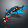 Vibrant Blue And Yellow Fantasy Dragon Game Character With Sharp Teeth And Wings