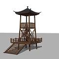 Traditional Chinese Style Pavilion With Wooden Structure Black Roof And Staircase Platform Design