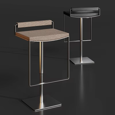 Modern Bar Stool With Chrome Metal Frame And Gray Fabric Seat 3d model