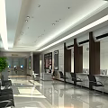 Spacious Bright Modern Service Hall Interior With Reception Desk Seats Windows And Green Plants