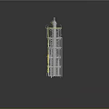 Multi Level Industrial Building Model With Metal Frame Yellow Stairs And Pipes