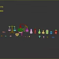 Laboratory Equipment With Balance Scale Copper Still Colored Reagent Bottles Small Containers And Samples