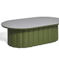 Oval Coffee Table with Gray Top and Green Fluted Base Design 3d model