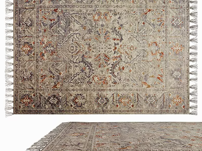Square Carpet With Traditional Intricate Pattern Neutral Tones Tassel Edges And Soft Texture Design 3d model