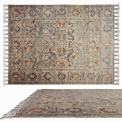 Square Carpet With Traditional Intricate Pattern Neutral Tones Tassel Edges And Soft Texture Design 3d model