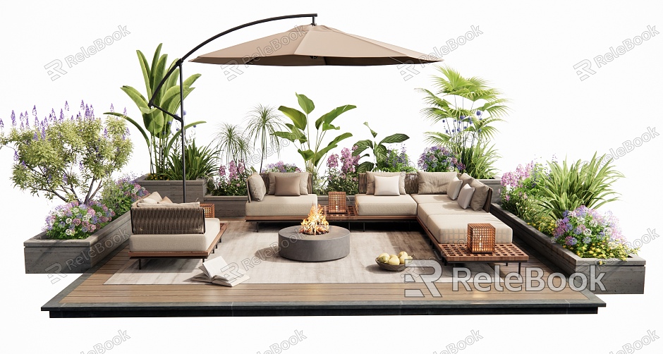 Modern outdoor sofa sofa coffee table combination flower pool flowers and plants combination model