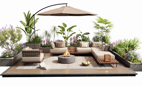 Modern outdoor sofa coffee table combination flower pool flowers and plants combination 3d model