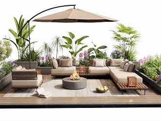 Modern outdoor sofa coffee table combination flower pool flowers and plants combination 3d model
