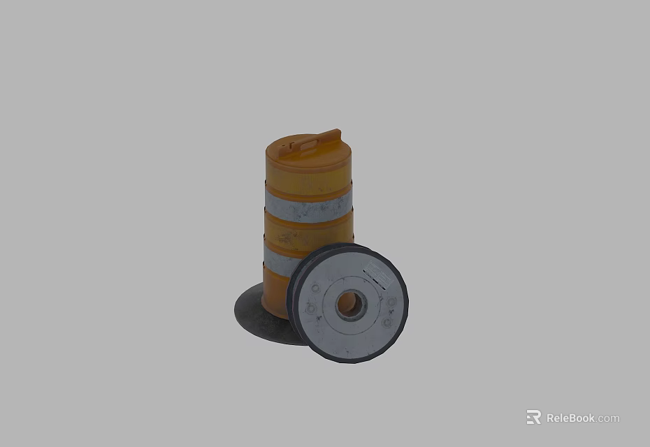 Road Facilities For Traffic Safety With Yellow Striped Reflective Bollard And Circular Base 3d model 