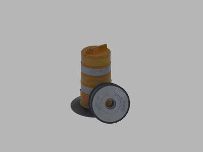Road Facilities For Traffic Safety With Yellow Striped Reflective Bollard And Circular Base 3d model
