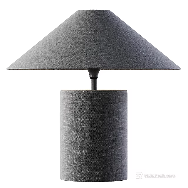 Modern Gray Fabric Table Lamp with Cylindrical Shade and Stable Cylindrical Base Design 3d model