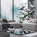 Modern Duplex Living Room Interior With Large Windows Sofa And Decorative Wall Art 3d model