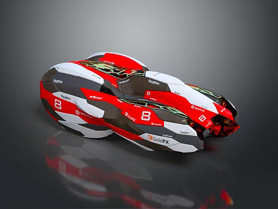 Futuristic Concept Race Car With Red White Black Design Number 8 And Styx Logo 3d model