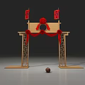 Traditional Chinese Wedding Arch With Red Decorations Banners And Double Happiness Characters Below Brown Ball