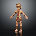 Animated Young Game Character With Brown Leather Outfit Arm Leg Guards And Short Hair