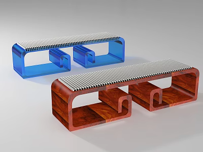 Modern Single Chair Design With Blue Transparent And Wooden Material Grid Patterned Seat 3d model