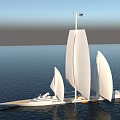 Detailed Sailing Boat Design With Multiple White Sails On Calm Water Surface