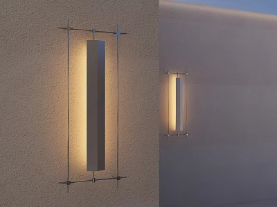 Modern Minimalist Wall Sconce With Long Rectangular Metal Frame And Warm Light Illuminating Wall Surface 3d model