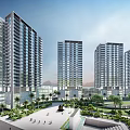 Modern Waterfront Residential Buildings With Lush Greenery And Scenic Seaside View