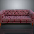 Elegant Pink Floral Pattern Tufted Sofa for Living Room with Wooden Legs