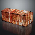 Rustic Rusted Rectangular Wooden Box With Weathered Surface On Dark Reflective Background