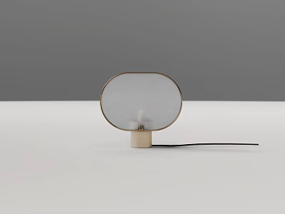 Sleek Table Lamp With Oval White Mesh Shade And Wooden Base Black Cable 3d model