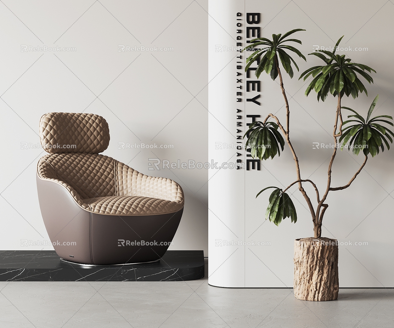 Modern Leisure Chair Single Chair Chair Armchair Potted Plant 3d model