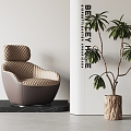 Modern Leisure Chair Single Chair Chair Armchair Potted Plant 3d model