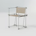 Modern Minimalist Single Chair With Silver Metal Frame And Light Colored Seat