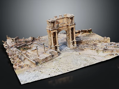 Ancient Architectural Model Featuring Arch Structure Stone Steps Ruins And Pavement 3d model