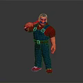 The Man in Red Shirt and Blue Overalls Holding Wrench Standing Against Gray Background