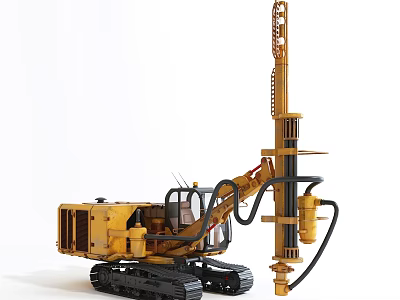 Yellow Crawler Utility Vehicle With Industrial Drilling Rig And Mechanical Arm 3d model