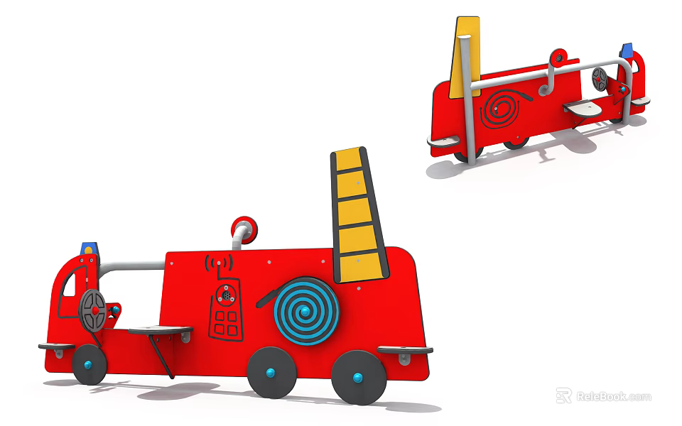 Red Fire Truck Shaped Playground Equipment With Ladder Steering Wheel And Spiral Design 3d model 