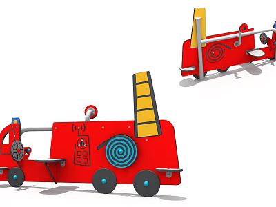 Red Fire Truck Shaped Playground Equipment With Ladder Steering Wheel And Spiral Design 3d model