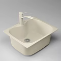 Modern Cream Colored Kitchen Sink With Single Faucet Rectangular Shape And Drain 3d model