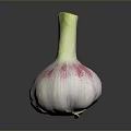 Three Fresh Garlic Bulbs With White Pink Skin And Green Stems On Black Surface