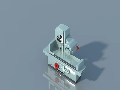 Small Gray Pet Cabinet With Red Button And Control Panel Design 3d model