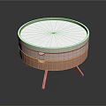 Modern Round Side Table With Layered Design White Pink Drawer And Wooden Legs