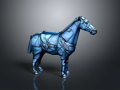 Blue Armored Horse with Saddle and Decorative Gear as Fantasy Creature Model 3d model